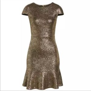 Michael Kors Metallic Flounce-Hem Dress gold NWT